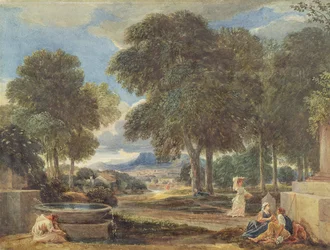 Landscape with a Man Washing his Feet at a Fountain